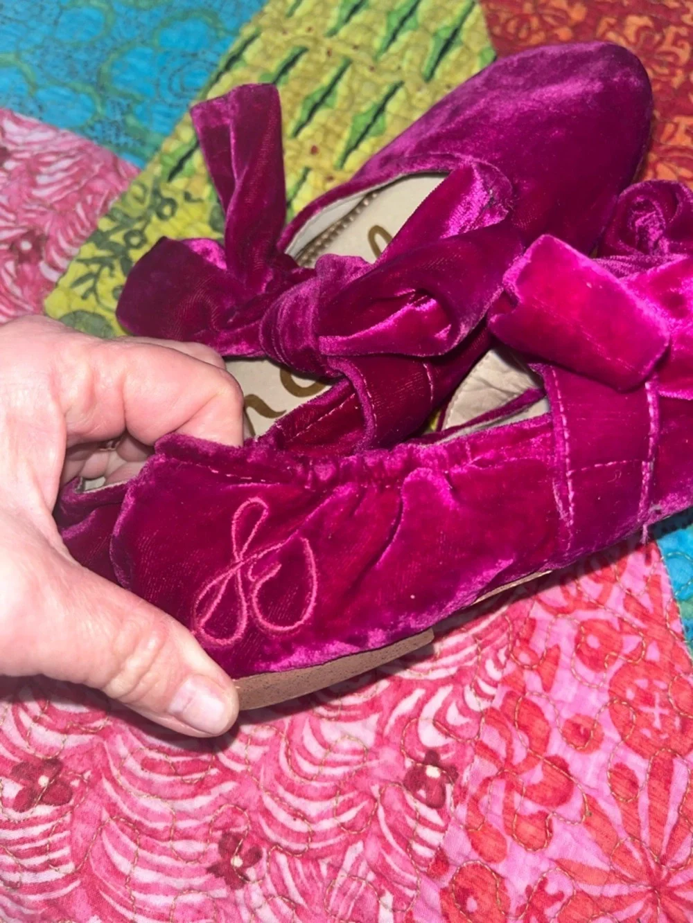 Sam Edelman Kids Velvet Bow Flats - Fuchsia